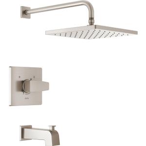Delta Faucet Modern Raincan Square Single-Function Tub and Shower Trim Kit Brushed Nickel, Tub Faucet Set, Rainfall Shower Head, Spotshield Stainless T14468-SP-PP (Valve Not Included)
