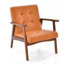 Tufted Reading Armchair Mid Century Accent Chair Solid Rubber Wood Brown