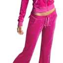 Women's 2 Piece Velour Tracksuit Set Heart Print Long Sleeve Zipper Hoodie Cropped Jacket and Sweatpants Y2K Sweatsuit Set (Large, B-pink)