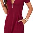 LYANER Women's Sexy Zipper Front V Neck Mini Dress Casual Low Cut Short Sleeve Ruffle A Line Short Dresses (Red, XS)