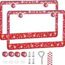 2 Pack License Plate Frames for Women, Sparkly Rhinestone Diamond Car Accessories with Glitter Crystal Caps (Red(2PCS))