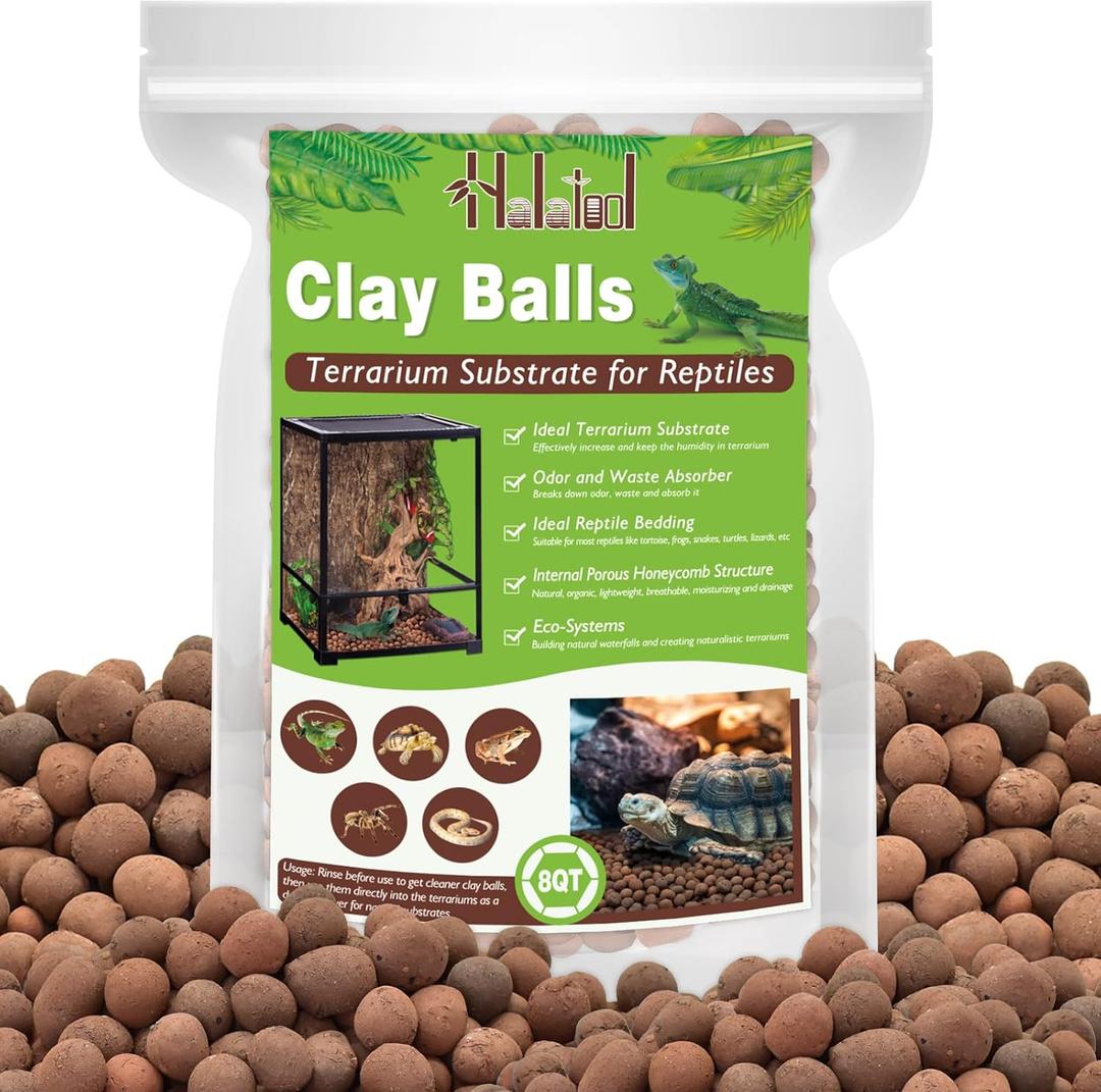 Halatool Reptile Substrate 8QT Leca Clay Pebbles for Reptiles Organic Hydroballs Bioactive Drainage Layer Terrarium Bedding for Leopard Gecko Tortoise Frog Lizard Ball Python