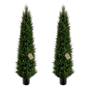 6FT Artificial Cedar Topiary Trees Set of 2, Large Fake Tree UV Resistant Plants for Outdoors, Faux Pine Tall Realistic Cypress Outdoor Potted, Outside Real Touch Evergreen for Front Door Porch Decor