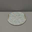 PEMAR Mother of Pearl Decorative Tray, 13" Round Display and Serving Tray with Gold Handles, Vanity/Perfume/Trinket Catchall for Dresser, Bathroom, Vanity Table (Teal Sunlight Starburst Pattern)