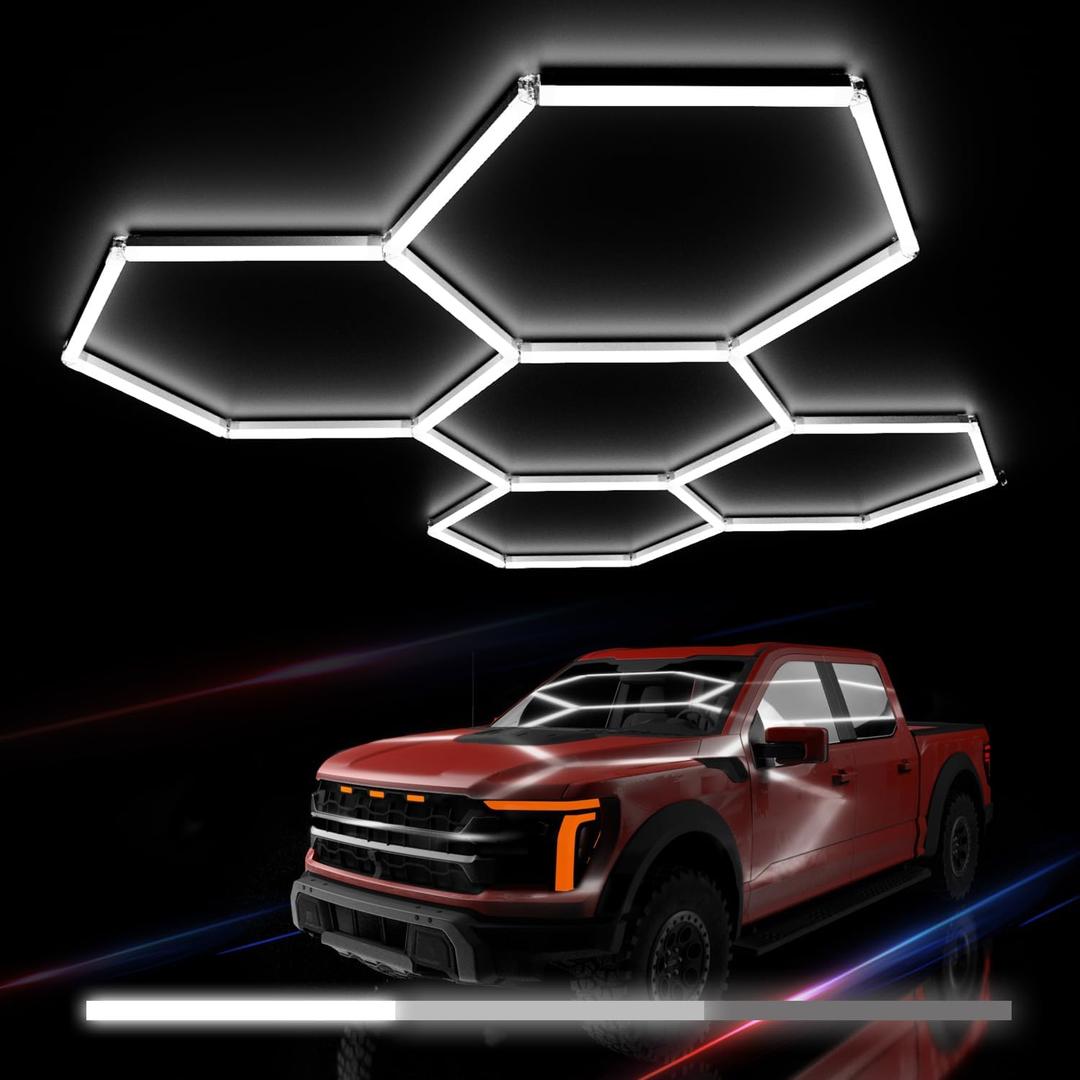 Hexagon Garage Lights : 3 Level Dimmable 168W Tube 5 Grids Hexagon LED Lights - Easy Install 6500K Super Bright Hex Lights for Garage, Home Gym, Shop, Workshop, Basement, Studio