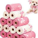 12pcs/Roll Pet Waste Poop Bags, Leakproof Polyethylene Garbage Bags With Unique Patterns, Multipurpose Cleaning Bag, Holiday & Christmas Gifts - Pink Pack of 5