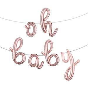 16 Inch lowercase Oh Baby Foil Letters Balloons Banner Hanging Party Kit for Baby Shower Gender Reveal Party decoration Supplies (L oh baby rose gold)
