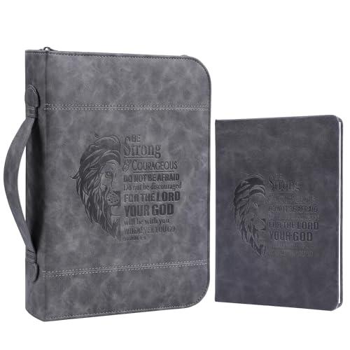 Faithful Hers Bible Covers for Men 2pcs Bible Case Set with Notebook PU Leather Church Bag Bible Study Book Case with Handle Lightweight Carrying Bags Christmas Gift