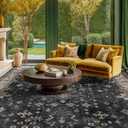 Black Farmhouse Washable 8x10 Area Rugs for Living Room, Bedroom, Dining Room Kitchen Table Rug for Under Table, Office, Dark Charcoal Tumble Stain Resistant Non-Slip Large Washable (8x10 Black/Multi)