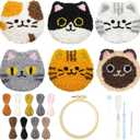 Morledoa Punch Needle Coasters Kit, Punch Needle Kits Adults Beginner, Cat Coasters Kit with Adhesive Felt, Yarns, Embroidery Hoop, Instruction