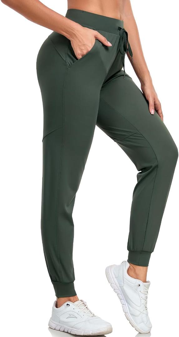 Women's Joggers Pants with Pockets Drawstring High Waisted Tapered Sweatpants for Women Lounge Workout Yoga Running (Large, Olive Green)