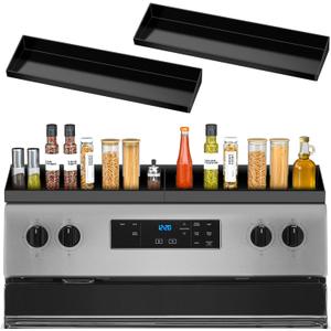 30" Magnetic Stove Top Shelf Spice Rack,2 Pack 15" kitchen Seasoning Organizers Storage Gadgets Spice Rack Over The Stove Shelf Metal,Only For Flat Top Stove (Black)