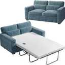 Marsail Pull Out Sofa Bed, Queen Size Sleeper Sofa with Memory Foam Mattress, 2 USB Charging and Removable Covers, Loveseat for Living Room, Apartment, Supports 600 LBS, Chenille Fabric, Blue