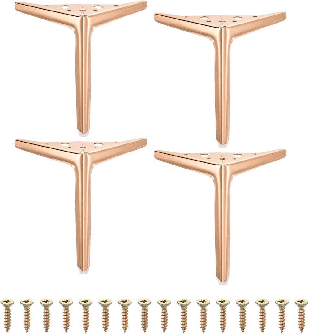 uxcell 4Pcs Metal Furniture Legs, 7" Triangle Replacement Couch Dresser Legs Furniture Feet for Bed Table Cabinet Sofa(Rose Gold)