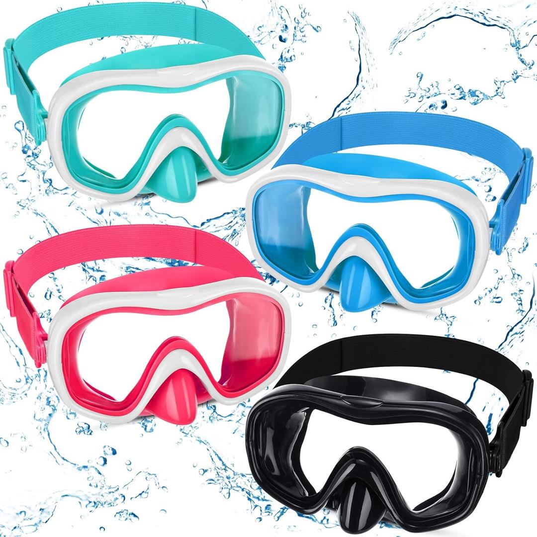 4 Pcs Adult Elastic Strap Swim Goggles with Nose Cover Snorkel Diving Swim Mask Anti Fog Waterproof