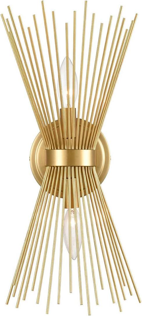 YUBOLE Brass 2-Light Vanity Light Mid-Century Modern Starburst Wall Sconce Lamp Sunburst Sconce Art Decor