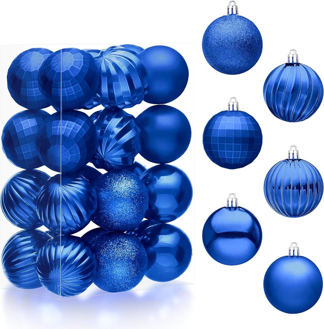 JOIEDOMI 24 Pcs Blue Christmas Balls Ornaments Set, 2.36" Shatterproof Xmas Tree Ornaments, Christmas Hanging Ornaments Decorations for Tree Wreath Garland Holiday Wedding Indoor Party Decor