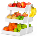 Gmtsl Bamboo Fruit Basket for Kitchen– 3 Tier Fruit Bowl For Kitchen Counter, Large Fruit Holder With Banana Hangers, Idea For Vegetable Storage, Bread Display, Snack Organizer(White)