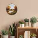 Sufamb Vintage Rustic Fall Round Wall Art Decor, Farmhouse Autumn Landscape Canvas Artwork Framed, Country Fall Wall Hanging Prints Decorations for Home Bedroom Living Room Decor, 10x10 Inches (lake)