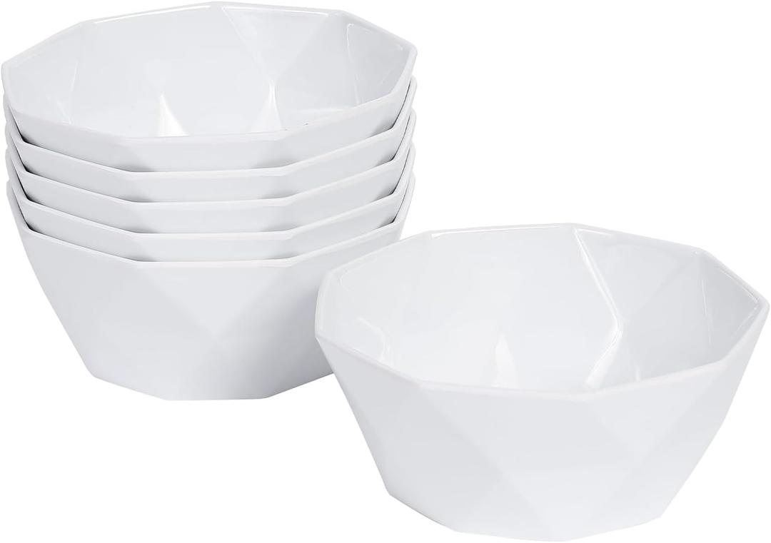 5.8inch Cereal Bowls - 6pcs Kitchen - Melamine Bowls for Cereal, Soup, Oatmeal, Salad, Ramen, Noodle, RiceWhite
