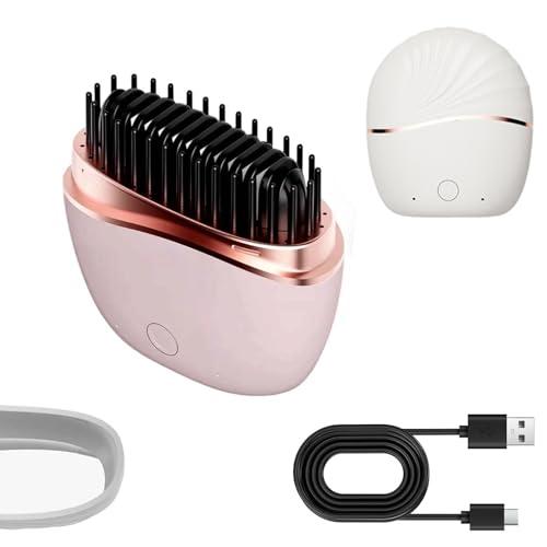 Mini Straightener, Rechargeable Portable Mini Hair Straightener Brush, Fast Heating Hot Comb 3-Speed Temperature Control with Anti Scald Shell and Built-in Mirror for Home Travel (Pink)