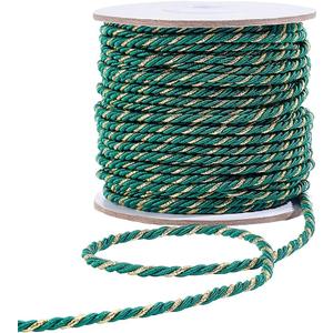 PH PandaHall 36 Yards 3-Ply Twisted Cord 3mm Green Decorative Cord Trim Metallic Braided Rope String Shiny Honor Cords for Home Handfasting Christmas Graduations Decor Gift Bag Curtain Costume
