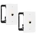 FGB 2 Pack Ethernet Wall Plate, 1 Port Keystone Wall Plate with Bracket and Cat7 Shielded RJ45 Keystone Coupler, Single Gang Ethernet Wall Plate with Mounting Bracket