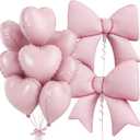 Pink Heart Balloons, Pink Bow Balloons, 10Pcs 18 Inch Heart Shaped Balloon and 38 Inch Helium Bow Foil Balloon for Girls Women Valentine's Day Baby Shower Bridal Shower Engagement Birthday Party Decor