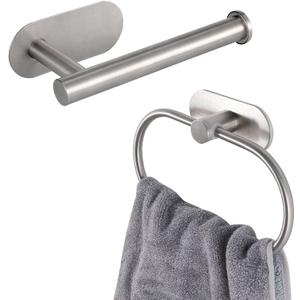 Toilet Paper Holder/Towel Ring Self Adhesive, Eolax No Drilling Brushed Nickel Bathroom Hardware Accessories, Stainless Steel Sticky Toilet Roll Hanger and Hand Towel Holder, 2 Pieces