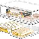 2 Pack Stackable Makeup Organizer, 12.1''L Acrylic Bathroom Organizer and Storage Undersink Drawer, Cosmetics and Beauty Supplies,Clear Plastic Storage Bins for Desk,Cabinet,Kitchen,Vanity,Pantry