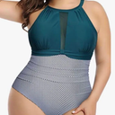 One Piece Aqua Eve Plus Size Swimsuit Women Swimsuit Tummy Control High Neck Bathing Suit Ruched Swimwear, Teal/Black/White, Size: 22W