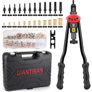 GIANTISAN Rivet Nut Tool Kit,16-Inch Rivnut Tool Kit with 12 Metric and SAE Mandrels, 176Pcs Rivet nut Assortment Kit, Designed for Labour Saving, Ideal for Automotive, Home and DIY Projects