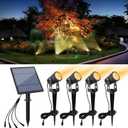 APONUO Metal Solar Spot Lights Outdoor with 9.8ft Cable Solar Powered Landscape Lighting Low Voltage IP65 Waterproof Auto On/Off for Outside Garden Yard Landscape Pathway Garage-Warm White(4-in-1)