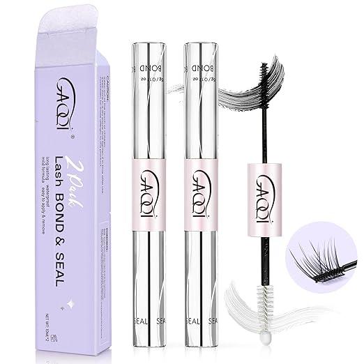 GAQQI Lash Bond and Seal + Remover 3 in 1 Set, 10ml Lash Cluster Glue Waterproof for Eyelash Clusters, 5ml Eyelash Remover Gentle Formula, Strong Hold for 72H+