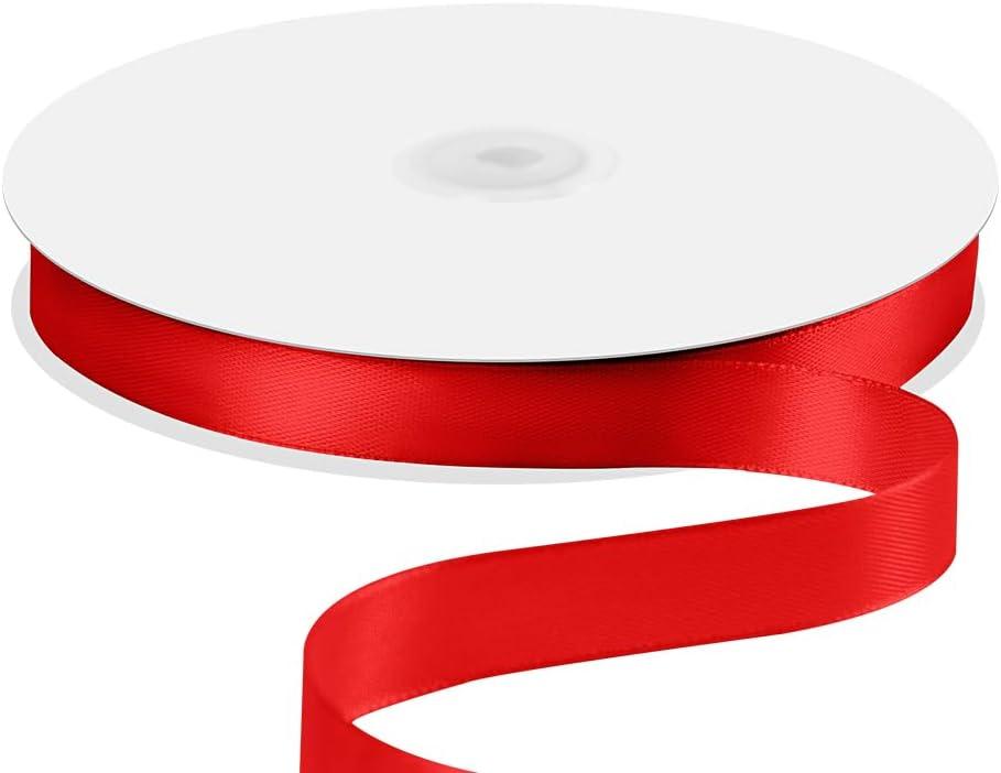 Quhora 5/8" x 100 Yards Satin Ribbon - Red Silk Ribbon with Spool - Ideal for Gift Wrapping, Floral Bouquets, Crafts, Wedding Party Decorations, Christmas and Sewing Projects