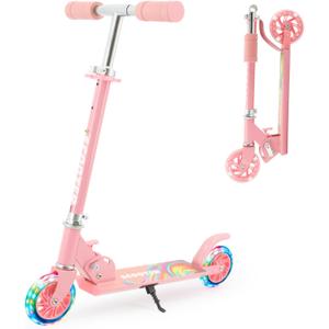 Scooter Toys for Kids Ages 6-12/3-5, Christmas Birthday Gifts for Girls Boys, Easy Folding Kids Scooter with 3 Levels Adjustable Handlebar (Pink)