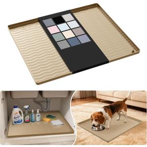 URMONA Waterproof Silicone Under Sink Mat 22'' x 19'' Shelf Liner for Kitchen and Bathroom, Cabinet and Counter Protector, Storage and Organizers, Litter Mat, Pet Cat Puppy Essentials(Khaki)
