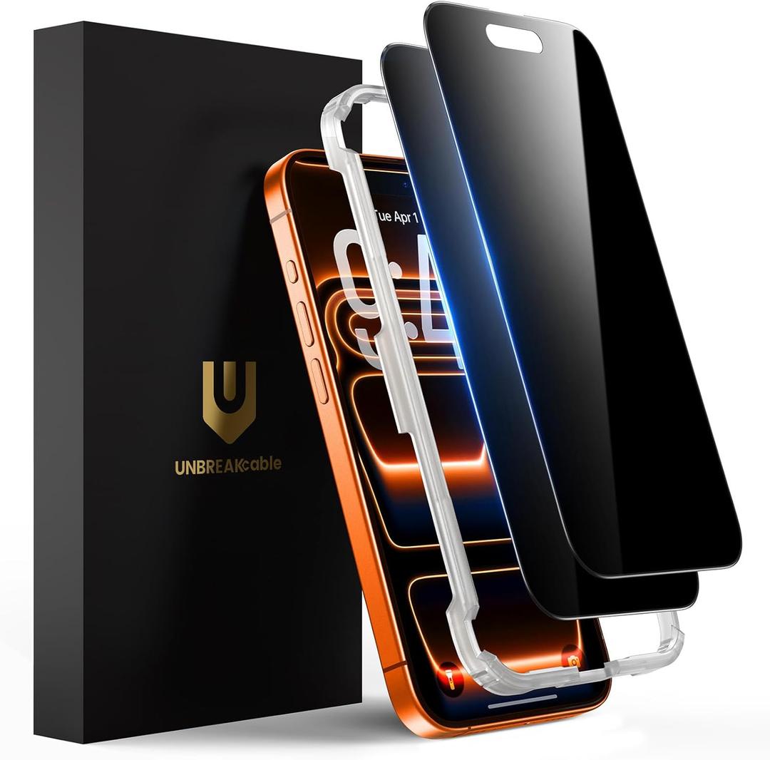 UNBREAKcable Privacy Screen Protector for iPhone 17 Pro Max, Shatterproof Tempered Glass [True 28Anti Spy] [9H Hardness] [Easy Installation Frame] Private Protector for iPhone 6.9inch-2 Pack (Black)