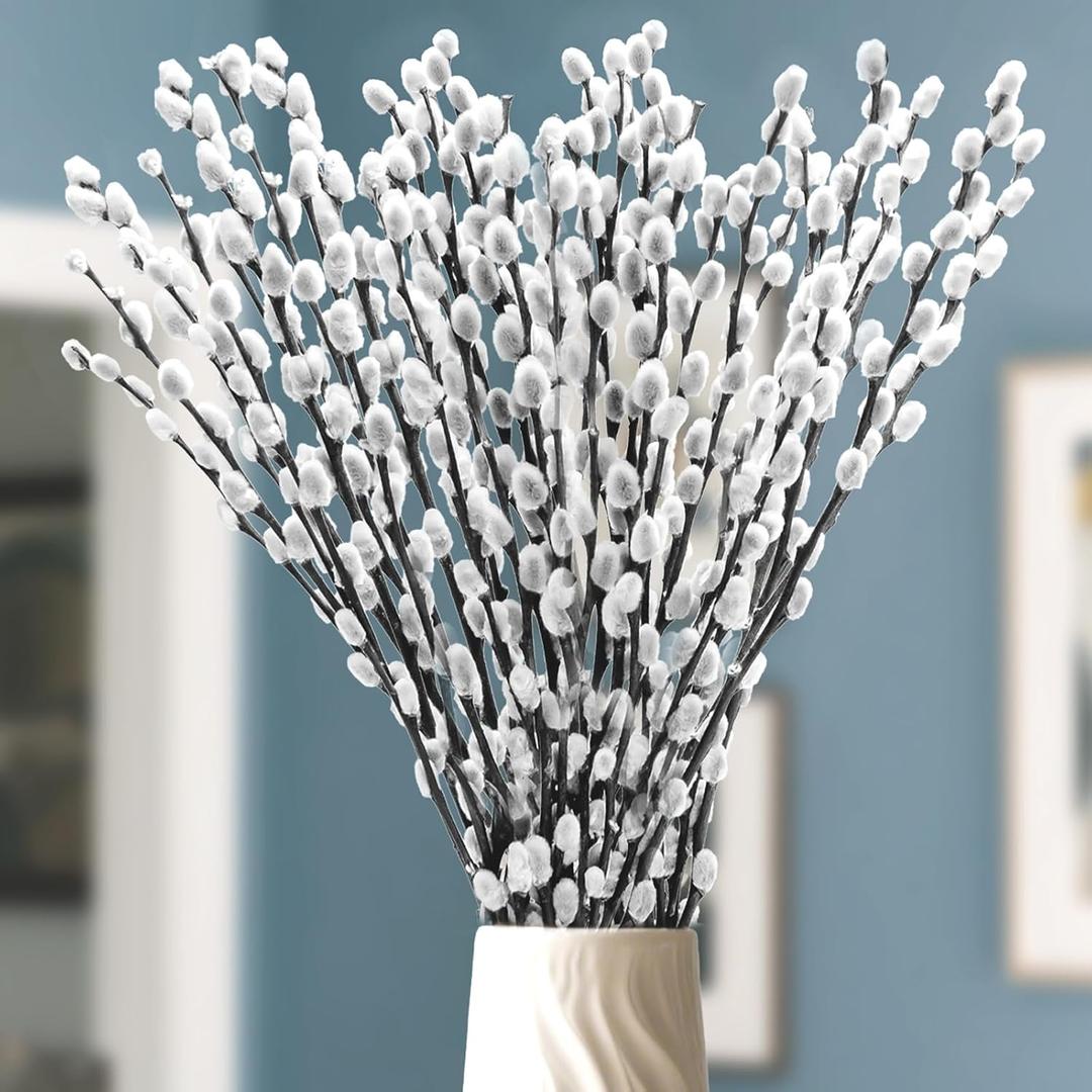 Oning 35 Pcs 16-Inch Real Willow Branches Natural White Snow Willow Branche for Vase fillers, Wedding, Home, Holiday Decoration, Family Party, Hotel Fireplace, Courtyard