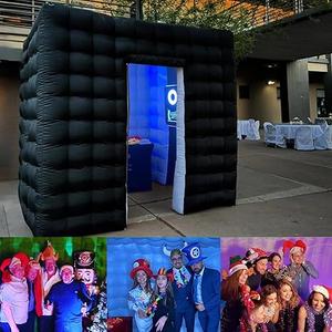 Inflatable Photo Booth, 8.2 x 8.2ft Portable 16 Colors LED Dimmable Shooting Photobooth Tent Enclosure Kit with 2 Doors and Inner Air Blower, Remote Controller, Carry Bag(Black)