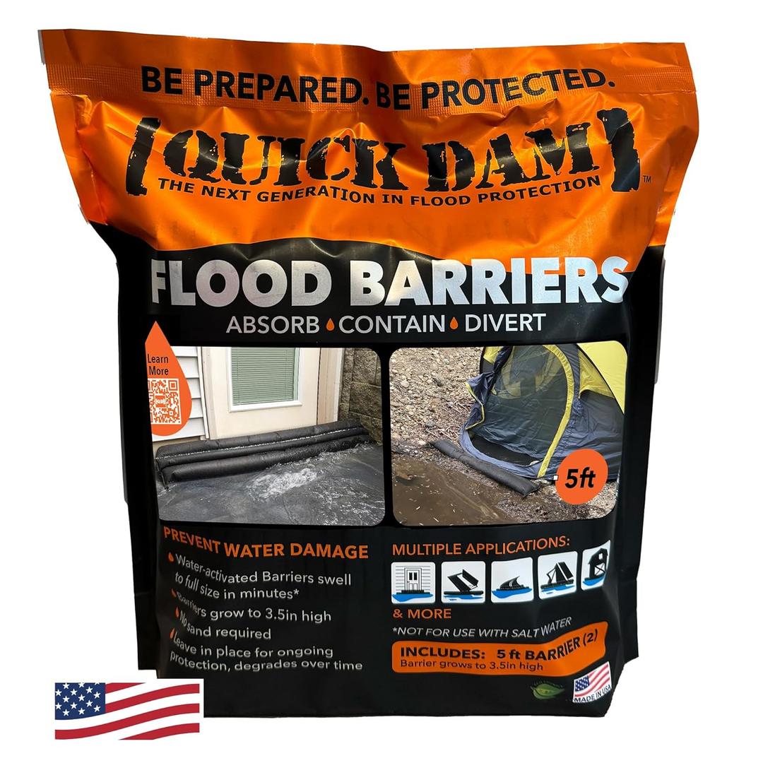 Quick Dam Water Activated Flood Barrier 5 Feet 2-Pack