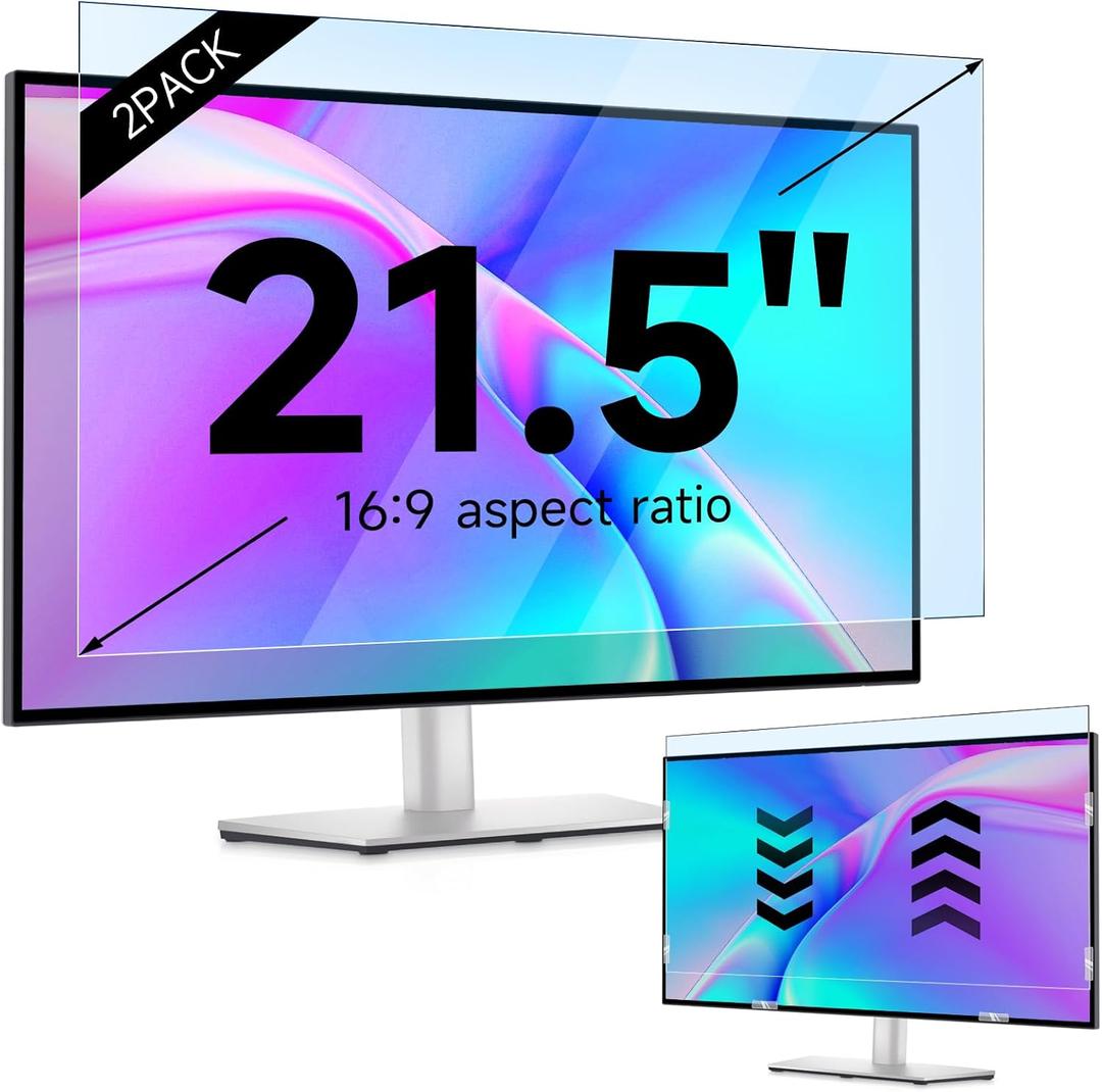 IPROKKO 2 Pack 21.5 inch Anti-Blue Light Monitor Screen Protector for 16:9 Widescreen, Removable Anti Glare Blue Light Blocking Screen Filter, Anti-UV Eye Protection PC Computer Film [Washable Wipes Clean]