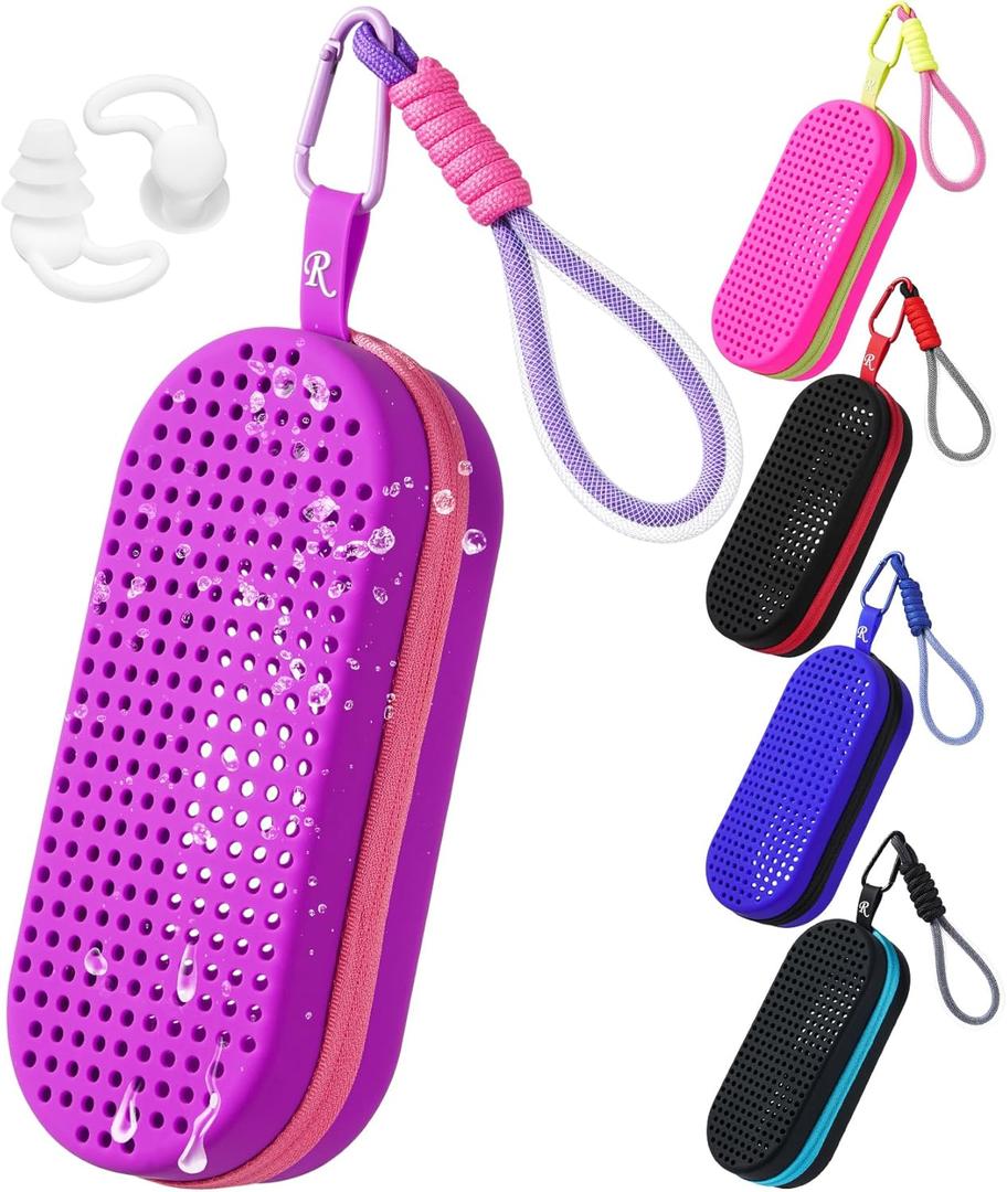 Swim Goggle Case For Swimming Goggles, Christmas Gifts for Swimmer, Protective Cases for Goggles with Clip (Purple)