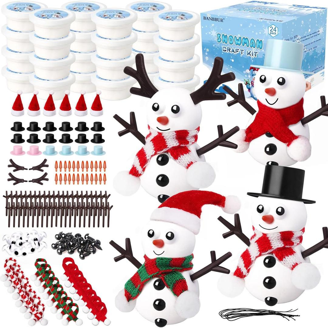 BANBBUR 24 Pack Stocking Stuffers for Kids,Christmas Crafts for Kids Bulk,Build a Snowman Kit,DIY Snowman Crafts Modeling Clay,Christmas Stocking Stuffers Gifts Activities for Boys Girls