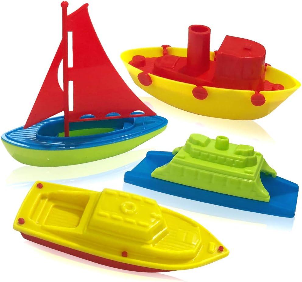 ArtCreativity Toy Boats for Water Play, (4 Pack), Pool Toys for Toddlers 3-5, Floating Toddler Pool Toys, Plastic Sailing Toy Boats for Bathtub, Summer Beach Toys, Cute Party Favors for Boys & Girls