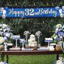 Happy 32nd Birthday Decorations,32nd Blue & Silver Balloon Large Birthday Hanging Banner Sign,32nd Bday Party Supplies.
