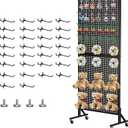 24" X70” Peg Board Display Stand with Wheels,Metal Peg Board with Extra 30 Hooks,Pegboard Display Rack with T-Base for Vendors Craft Shows & Retail Store, Black