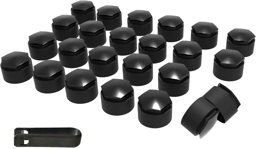 Lug Nut Covers (Wheel Bolt Caps) Complete Set - 24PCs + Removal Tool, Black - Replacement for Audi A1, A3, A4, A5, A6, A7, A8, Q2, Q3, Q5, Q7, S5, TT