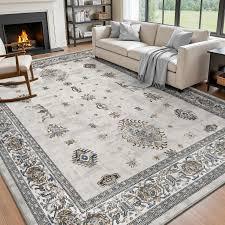 Washable Area Rug 8x10 Feet Grey Non Slip Living Room Kitchen Rugs Indoor Entryway Rug Floor Carpet for Dining Living Room Bedroom
