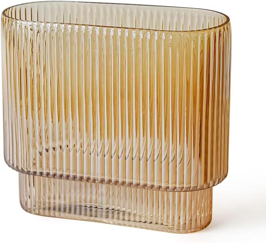 Clear Glass Vase Flower Bouquet Modern Glass Vase Living Room(Brown 2pc)